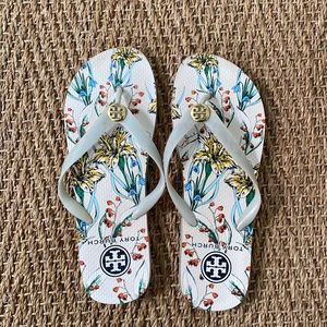 Tory Burch floral print flip flops
